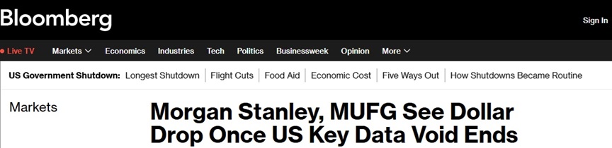 XM平台官网:外汇市场传重大警告!顶尖投行:美国政府停摆结束后 美元抛售将恢复(图1)